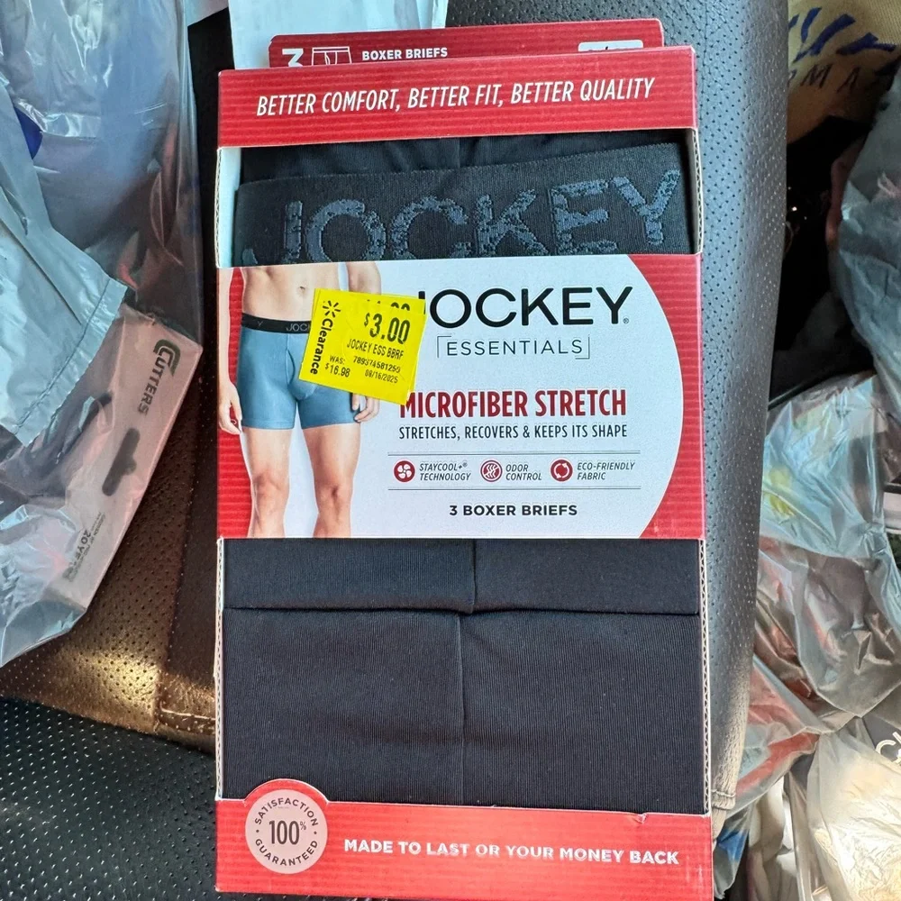 Jockey Essentials 3 pack Black Microfiber Stretch Boxer Brief‎ Sz S NEW!